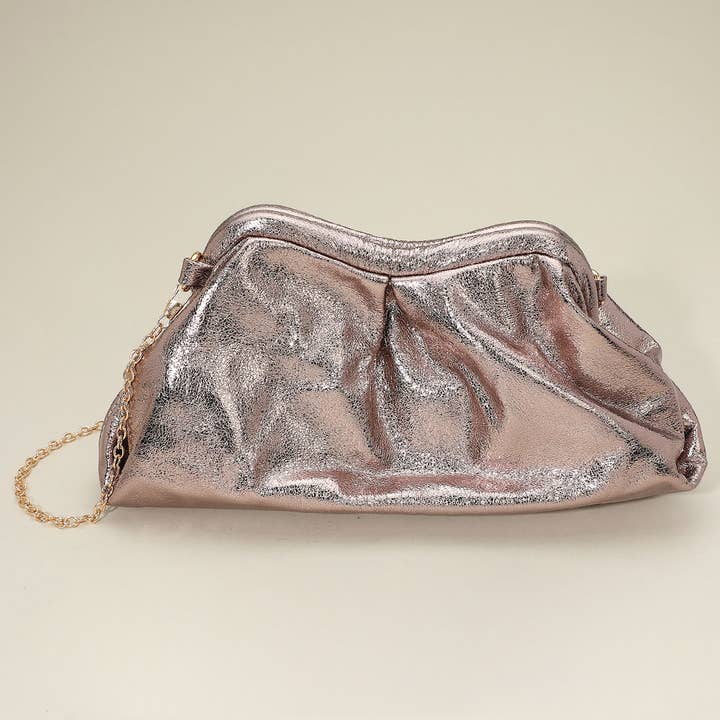 Sensibling Corp. - Wholesale Clutch Bag - Women's - Metallic Pleated Frame Clutch Evening Bag / Crossbody Bag1