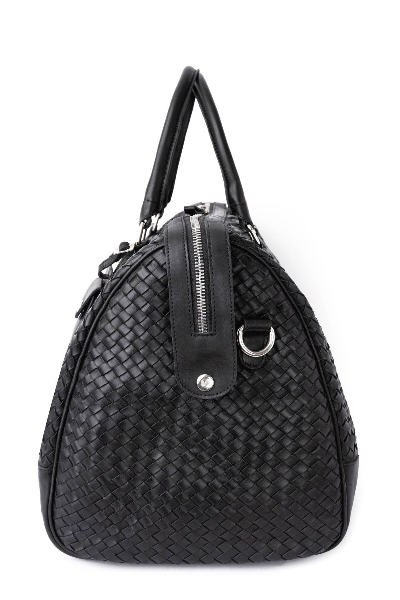 Hides - Wholesale Weekender Bag - Women's - Woven Leather Duffle - Black with Detachable Shoulder Strap4