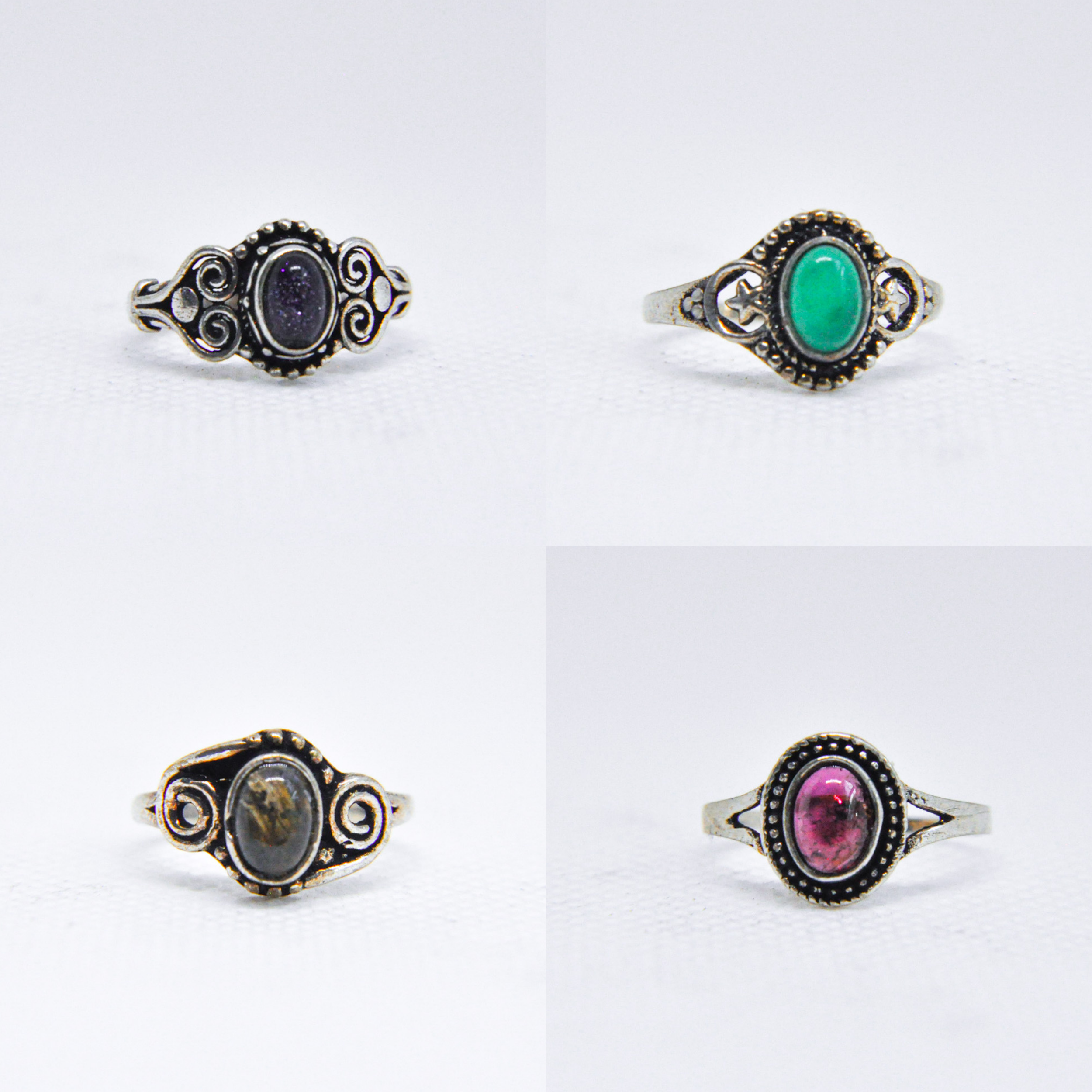 Zumki - Wholesale Cocktail/Statement Ring - Assorted Mixed Metal Silver Natural Gemstone Ring5