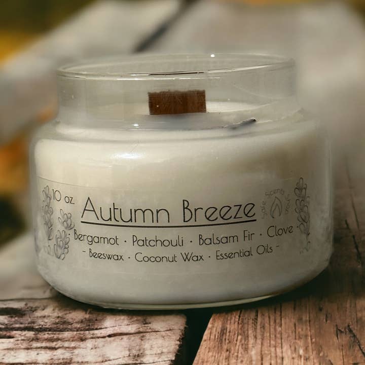 Autumn Breeze 10 oz. Essential Oil Wooden Wick Candle for wholesale by Safe Scents Shop