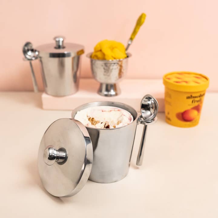 India Handicrafts Inc - Wholesale Ice Cream Scoop - Mini Ice Cream Bucket with Scoop & Lid