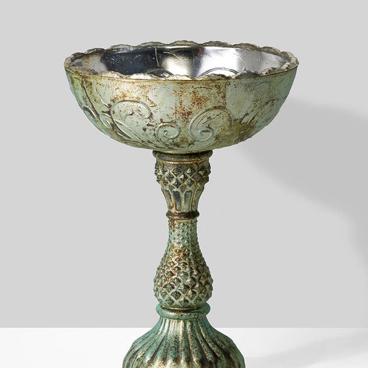 Jamali Garden - Vente Assiettes/plats/bols de décoration - Bol à piédestal en verre peu profond Verdigris