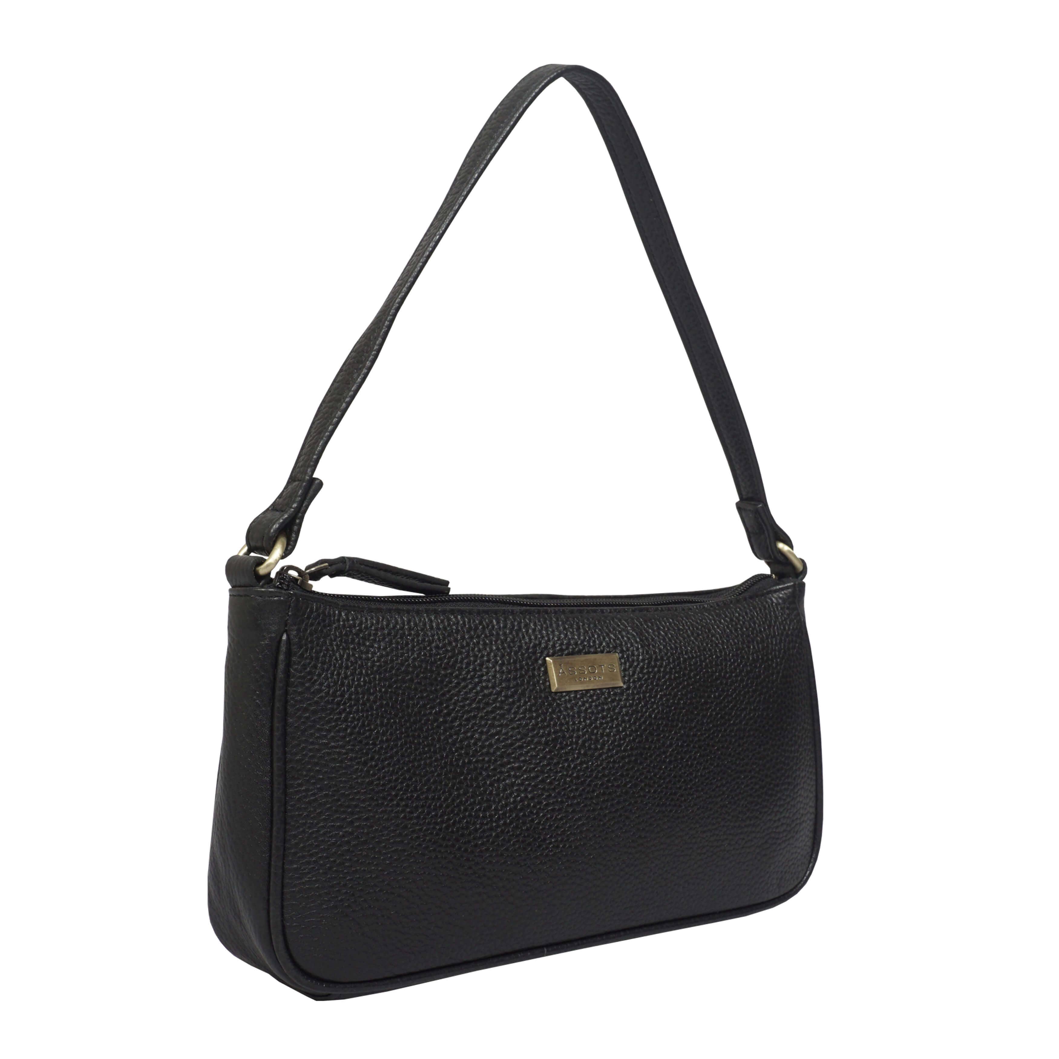 Assots London - Vendita all'ingrosso Tracolla - Donna - Shoul baguette in vera pelle nera con fiore di ghiaia morbida 'ZARA'2