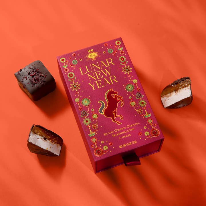 Lunar New Year Blood Orange Caramel Marshmallows, 2 Pieces for wholesale by Vosges Haut-Chocolat