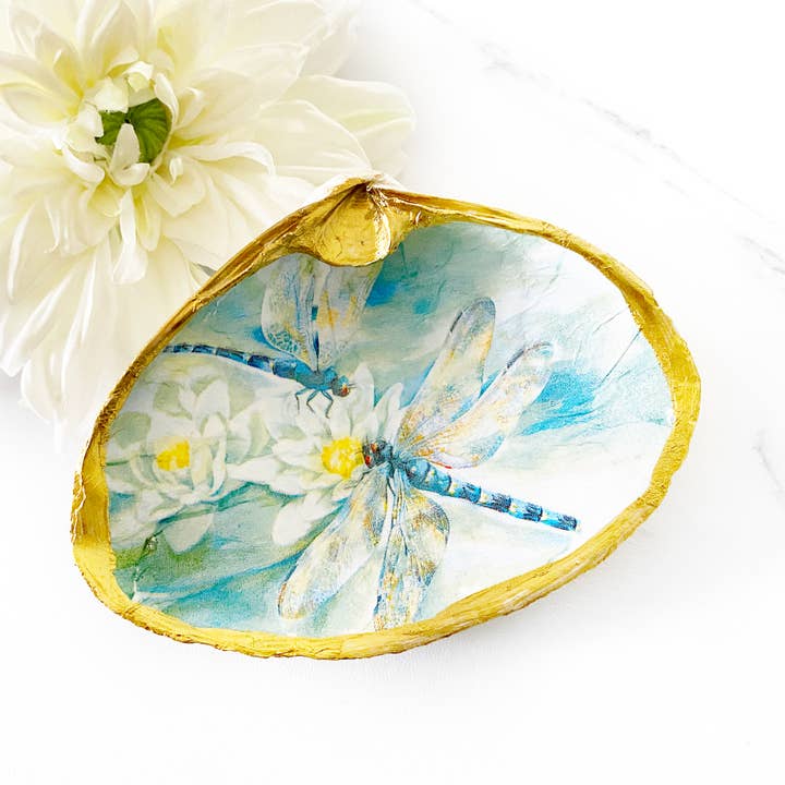 Dragonfly Lily Clam Shell Trinket Dish for wholesale by Adori Designs