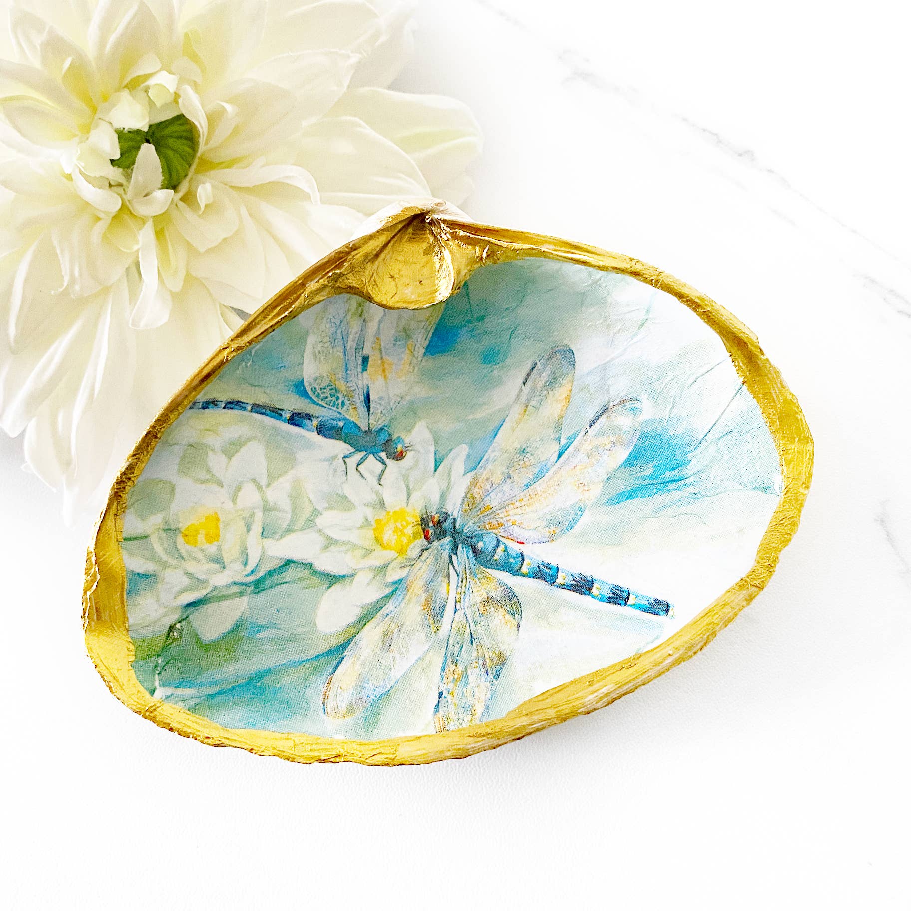 Dragonfly Lily Clam Shell Trinket Dish for wholesale by Adori Designs