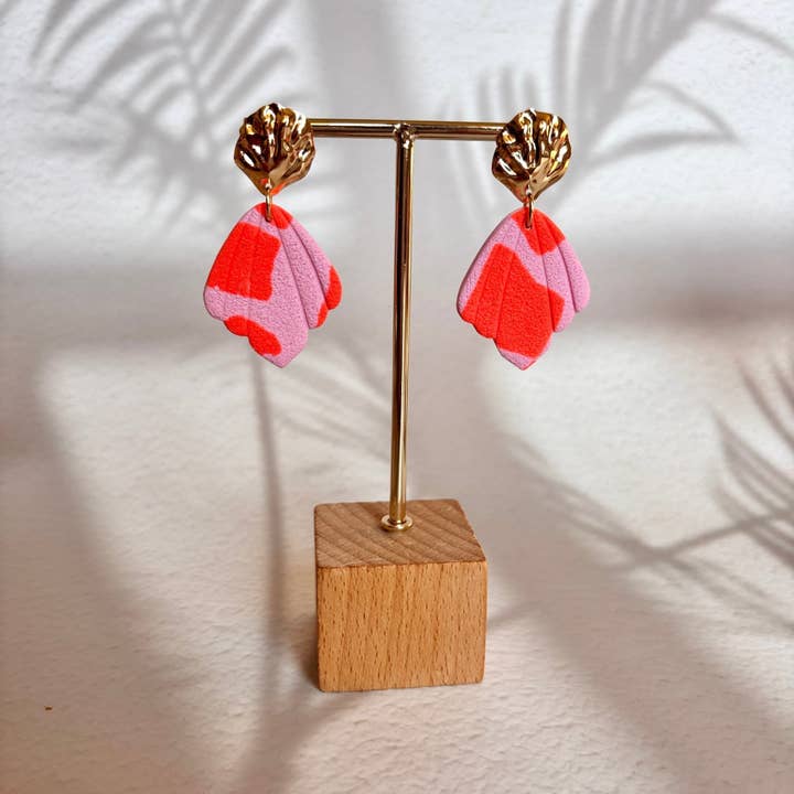 Duestelle Italia - Wholesale Dangle Earrings - Sirenita - Handmade Leaf Earrings Orange and Fuchsia2