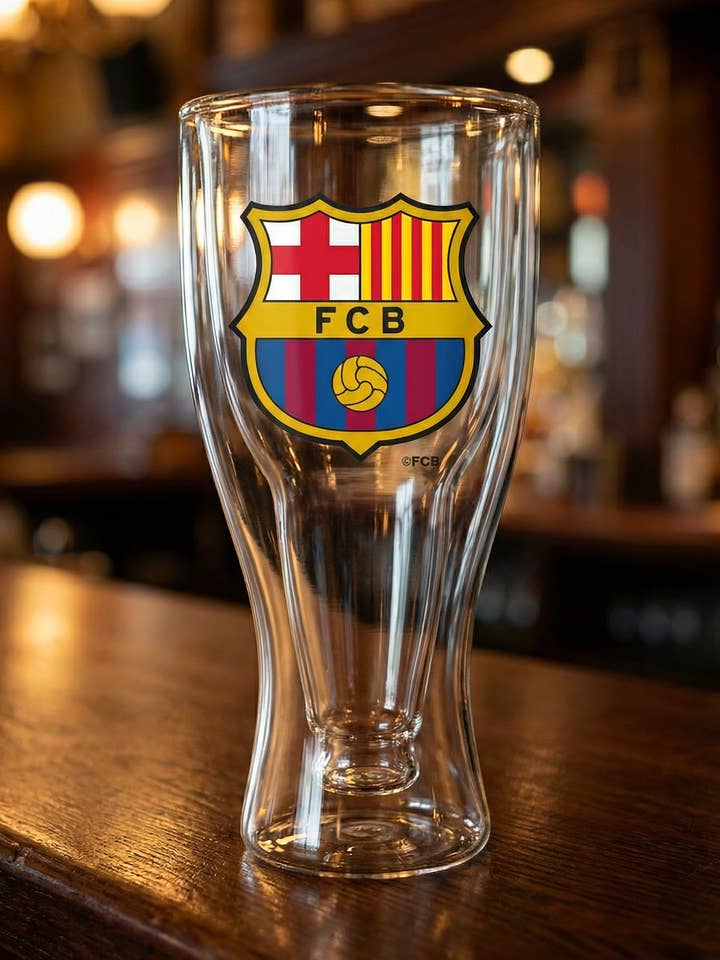 Double Bottom Beer Glass 37.5 cl for wholesale by ANMA SPORT Productos Licenciados FC BARCELONA