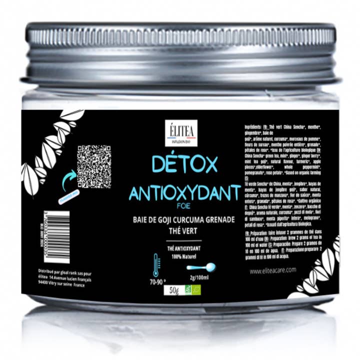 ELITEA - Vente Thés santé/détox - Infusion Détox Skin BIO Baie De Goji Curcuma Thé Vert Puissant Antioxydant