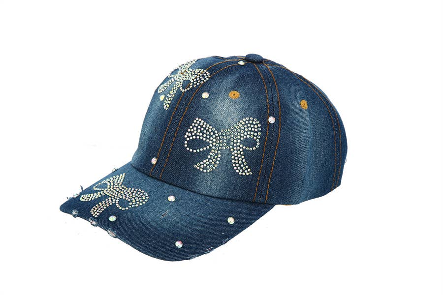 Nima Accessories Inc - Vendita all'ingrosso Cappellino da baseball - Donna - Cappello in Jeans con Strass e Fiocco da Donna