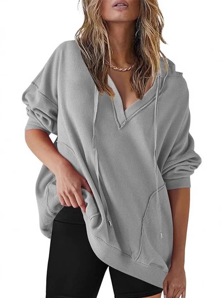 Lovenne - Wholesale Hoodie - Women's - Casual V-neck long-sleeved hooded sweatshirt8