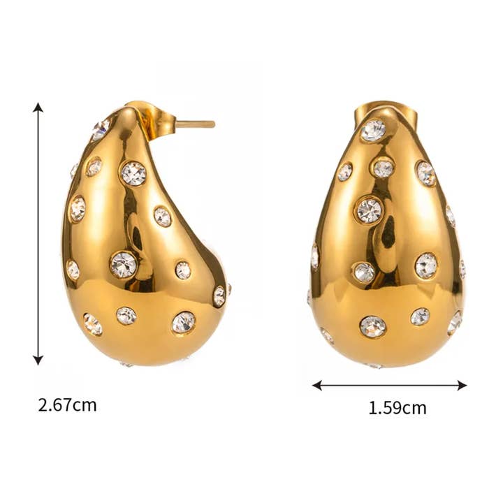 HoopLa - Venta al por mayor Pendientes de aro - Icono Gota de Lágrima-Acero Inoxidable y CZ