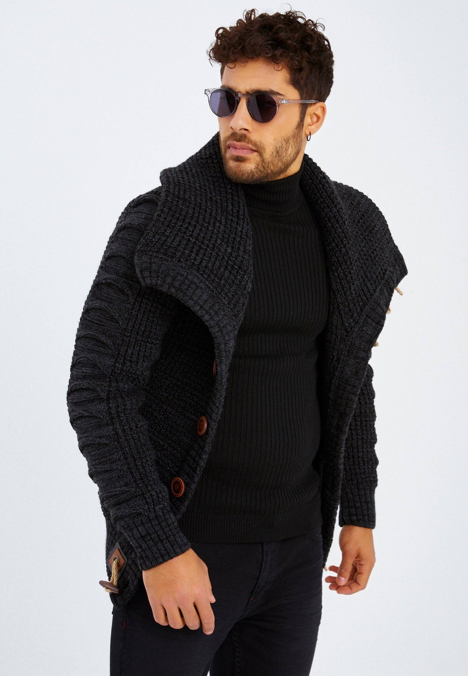 Leif Nelson GmbH - Wholesale Knit Sweater - Men's - Men's Knit Sweater Chunky Knit Shawl Collar LN-558518
