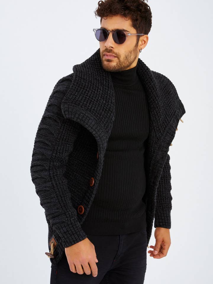 Leif Nelson GmbH - Wholesale Knit Sweater - Men's - Men's Knit Sweater Chunky Knit Shawl Collar LN-558518