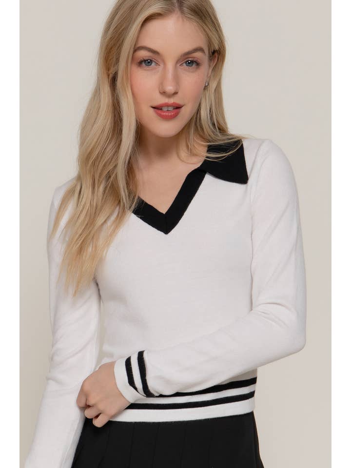 Active Basic | Active USA - Wholesale Knit Sweater - Women's - Long Sleeve Stripe Polo Sweater11
