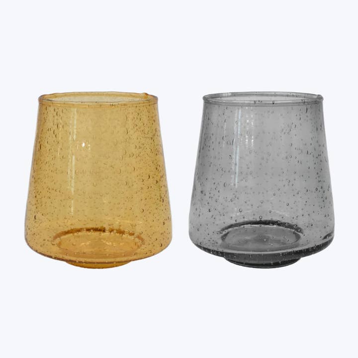 Young's - Wholesale Candle Holder - Glass Amber/Smoke Gray Candle Holder, 2 Ast (SKU#: 13420)