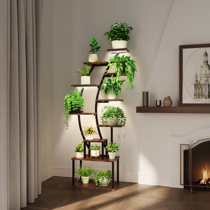 39F Inc. - Vente Supports de plantes - Support de plantes en métal à 8 niveaux avec lampe de culture pour intérieur15
