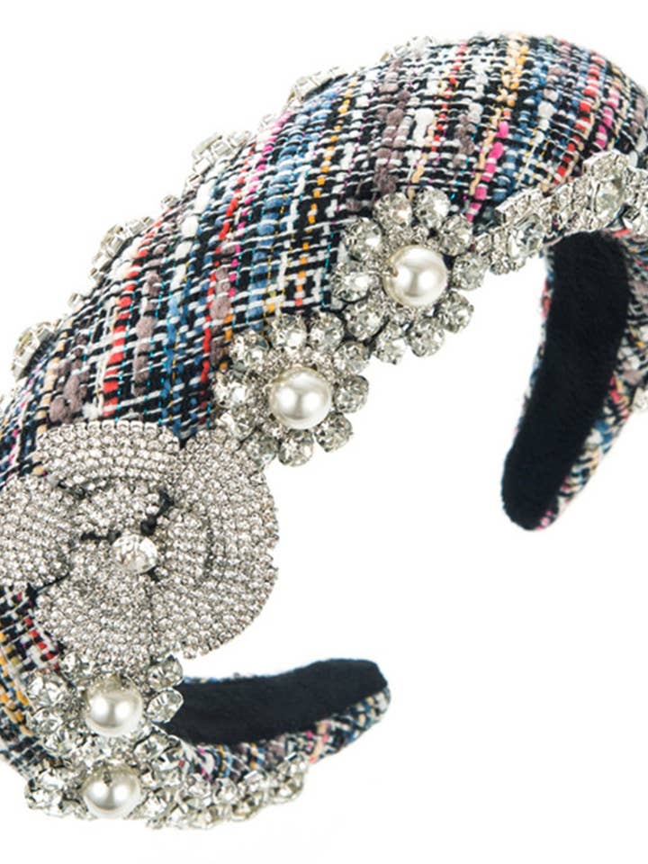 Schwamm-Stirnband mit Blumenmuster und Strasssteinen L4018 für den Großhandel von Ole