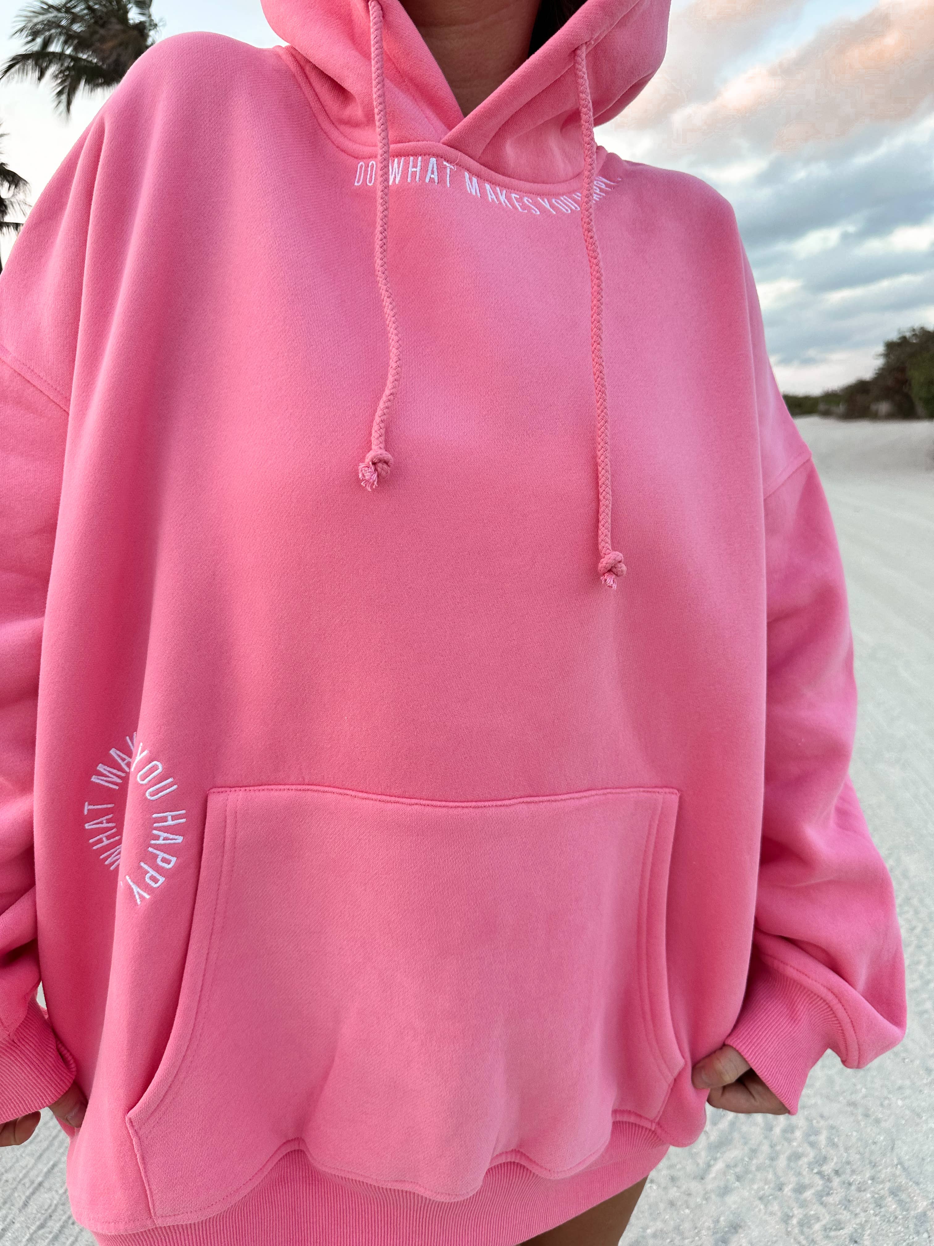 Hibiscus Pink Do What Makes You Happy Embroider Hoodie for wholesale on Faire1