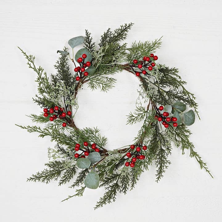 Impressive Enterprises, Inc. - Wholesale Wreath - 31950-18in(9)Wreath-Mix cedar w. berries, silver dollars