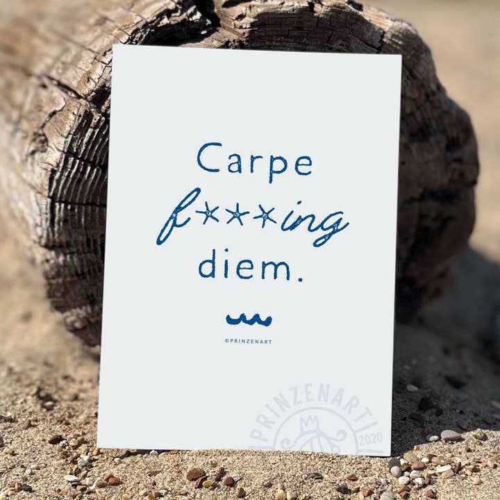 Carte postale « Carpe f*** diem » | Citation motivante Mer du Nord pour la vente par Prinzenart