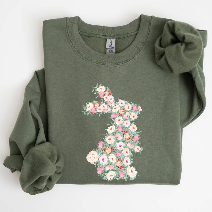 Floral Print Rabbit, Bunny, Easter Sweatshirt for wholesale by Refinery Number One LLC