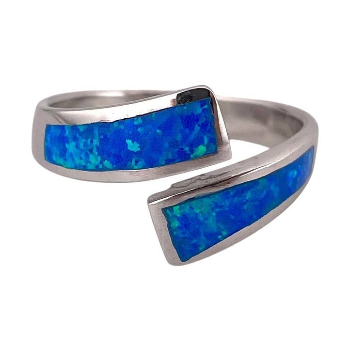 Bague Courbe Opale Bleue en Argent Sterling pour la vente par Select Lines