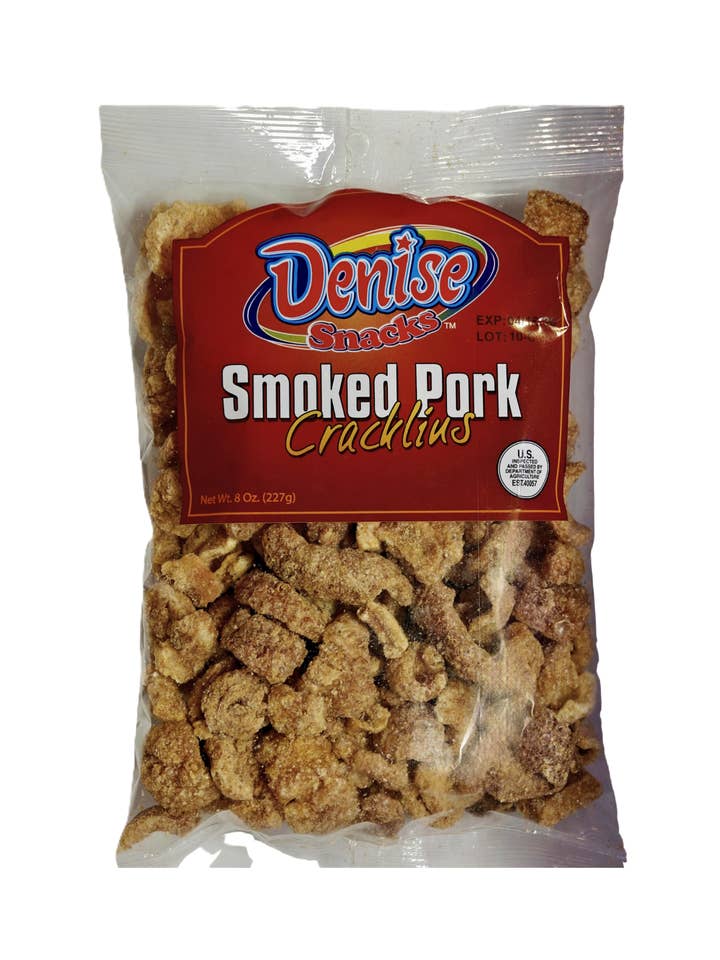 Denise Snacks Couennes de Porc Fumées – Sac de 8 oz | En-cas de Porc Croquant et Fumé pour la vente par Fiesta Snacks