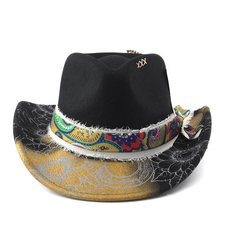 PEACH ACCESSORIES – wholesale Cowboy Hat – Women’s – Cowboy Hat with Paisley Band & Feather Detail in Black WA2224