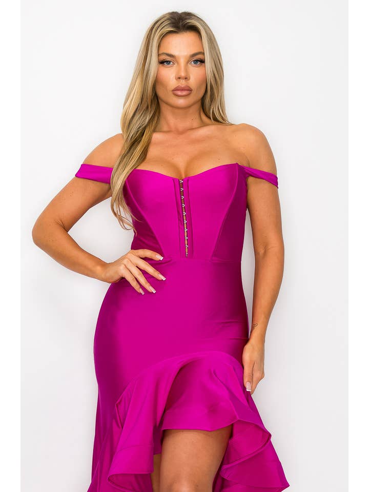 Kimcine - Wholesale Dress - Women's - KD20110Power Satin Corset Tube Top Ruffled Skirt Dress(SALE13