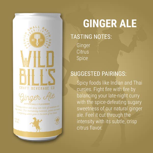 Wild Bill’s Craft Beverage Co. - Wholesale Soda/Carbonated Drink - Ginger Ale - Premium Cane Sugar Soda, 12-Pack, Cans