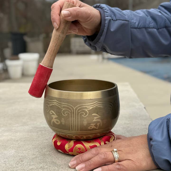 Lungta Imports - Wholesale Meditation Supplies - Tibetan Pro Deep Meditation Om Mani Singing Bowl Complete Set ~ Yoga, Mindfulness, Spiritual & Chakra Healing ~