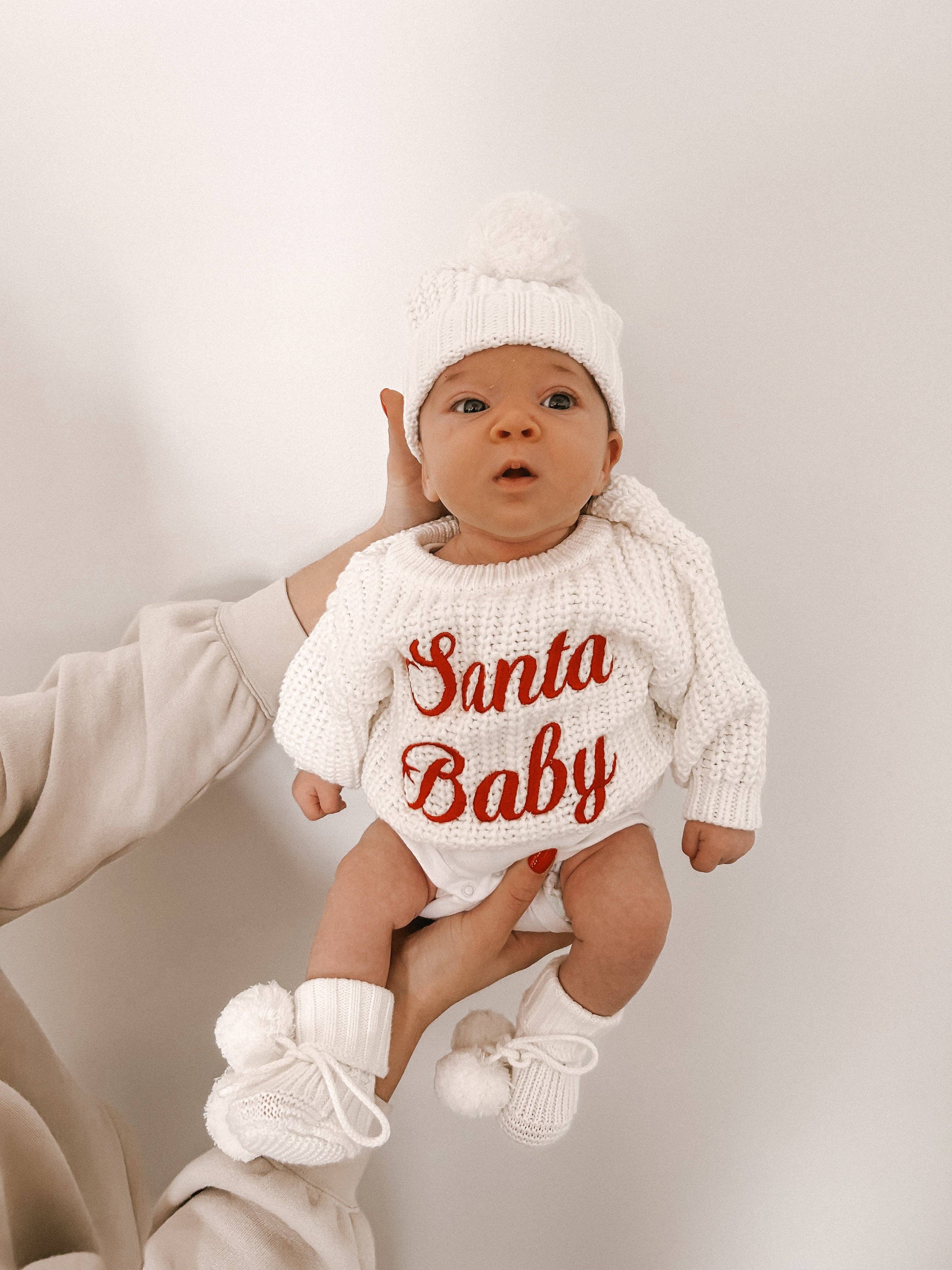 Petite + Co - Wholesale Knit Sweater - Baby - CHUNKY KNIT JUMPER | MILK - SANTA BABY EMBROIDERY0