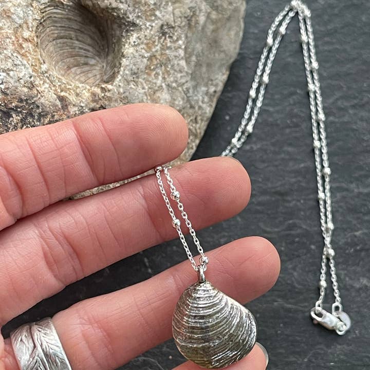 Cockle Fossil Necklace - 18” Chain for wholesale by Ozark Impressions Jewelry