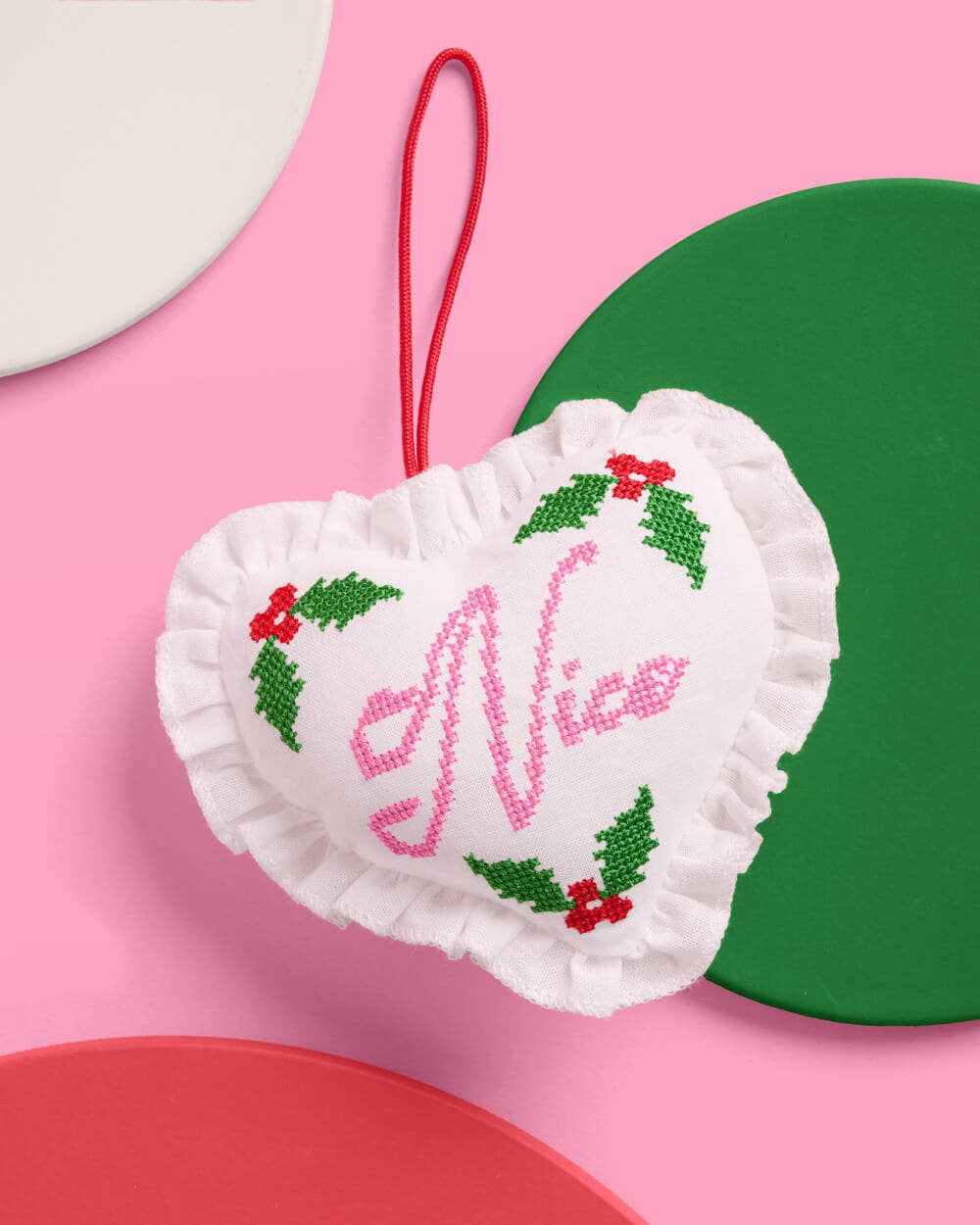 xo, Fetti - Wholesale Ornament - Naughty or Nice Christmas Ornament  Cross stitch 7x5" heart3