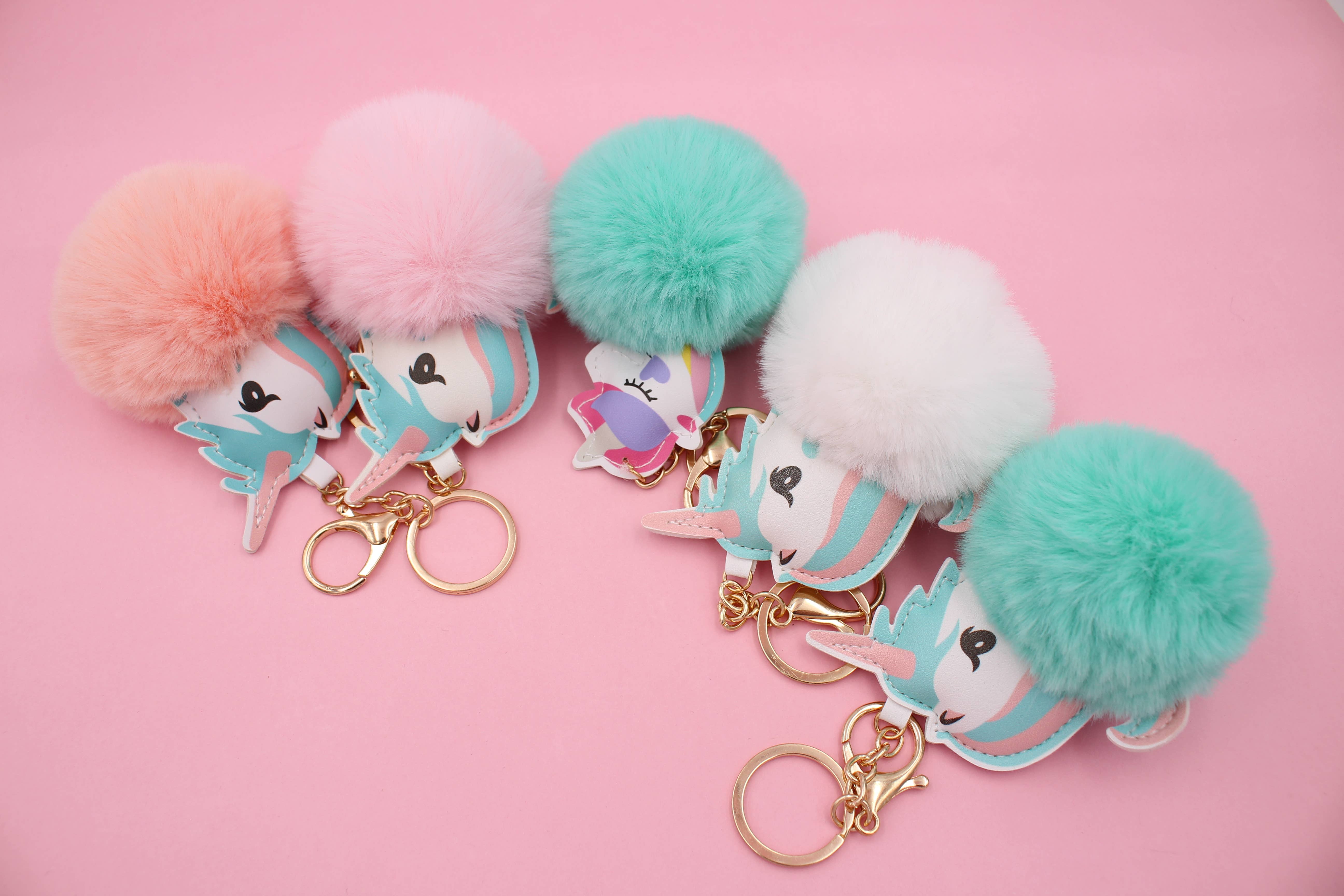 Real Sic - Wholesale Keychain - Unisex - Cute Animal Faux Fur Fluffy Fuzzy Pom Pom Keychain - Unicorn23