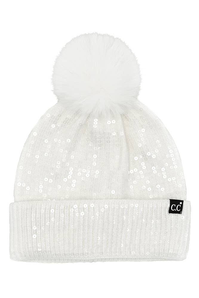 Hana - Wholesale Beanie - Women's - C.C All Over Clear Sequin Pom Beanie9