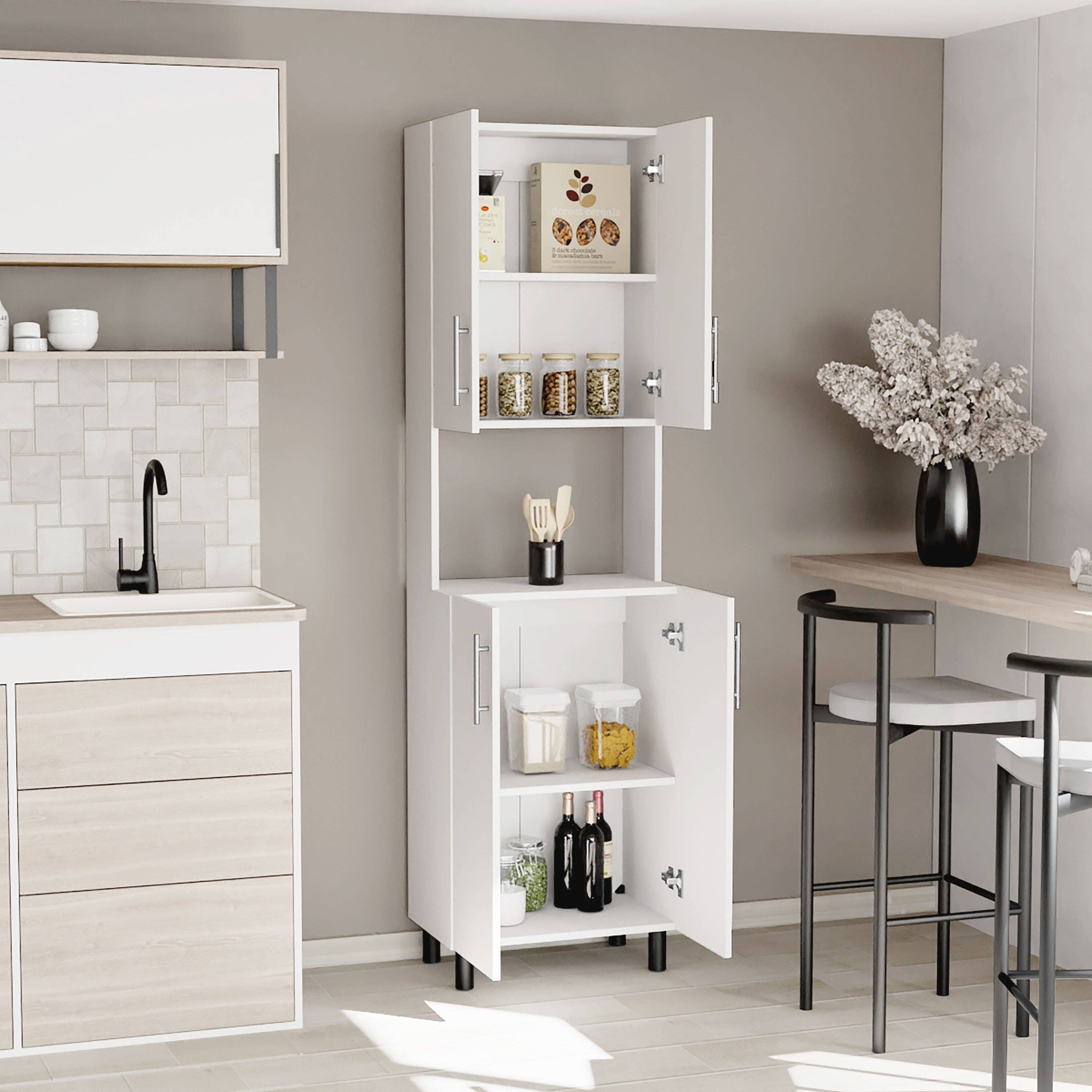 Bianco Dispensa da cucina Linden 76,8" alta con due armadi in vendita all'ingrosso su Faire6