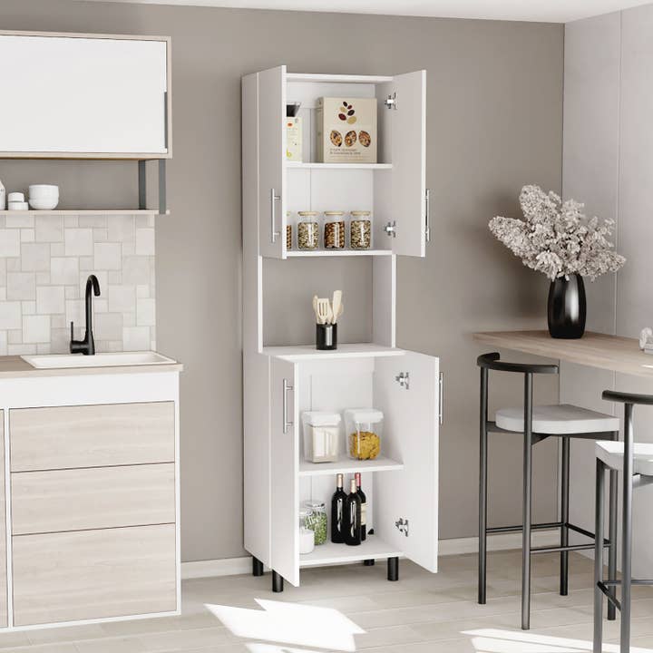 Bianco Dispensa da cucina Linden 76,8" alta con due armadi in vendita all'ingrosso su Faire6
