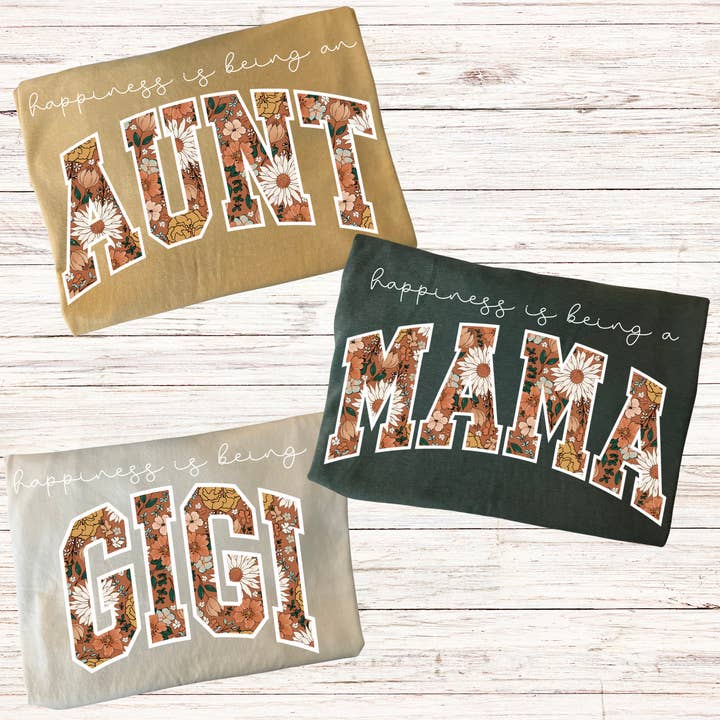 Grey&Co - Wholesale Screen Printed T-Shirt - Women's - Happiness is being a Custom Mama, Gigi, Aunt and Nana Tee