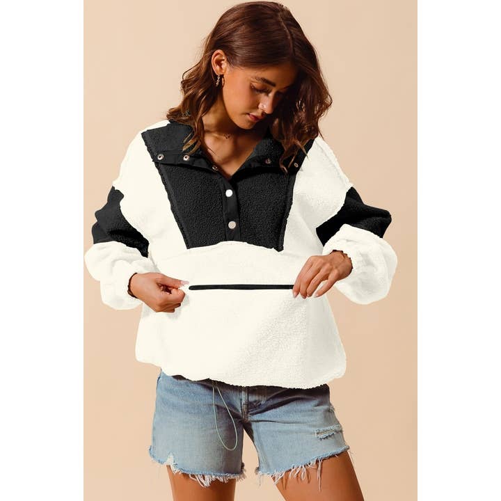 IVE - Vendita all'ingrosso Felpa - Donna - PULLOVER AMPIO IN PELLICCIA SHERPA A BLOCCHI DI COLORE10