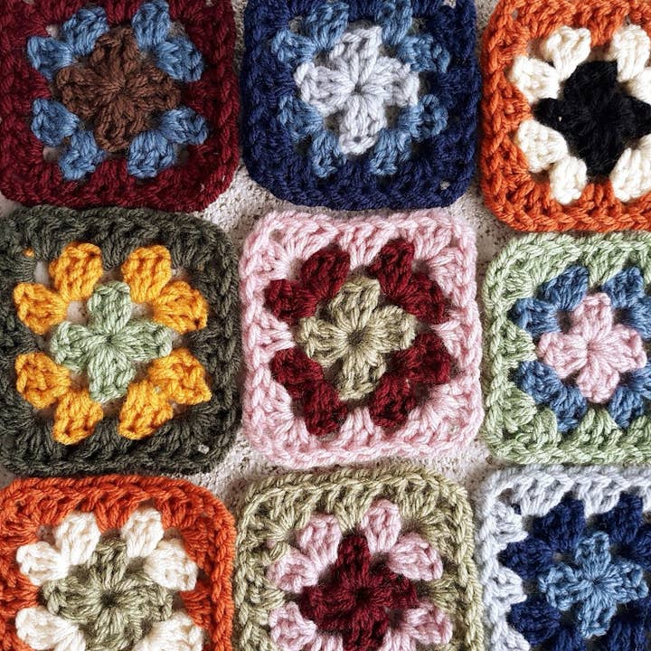 Clover Garden Crafts - Wholesale Coasters - Granny Square Coasters Hat Appliques Fall and Neutral Colors0