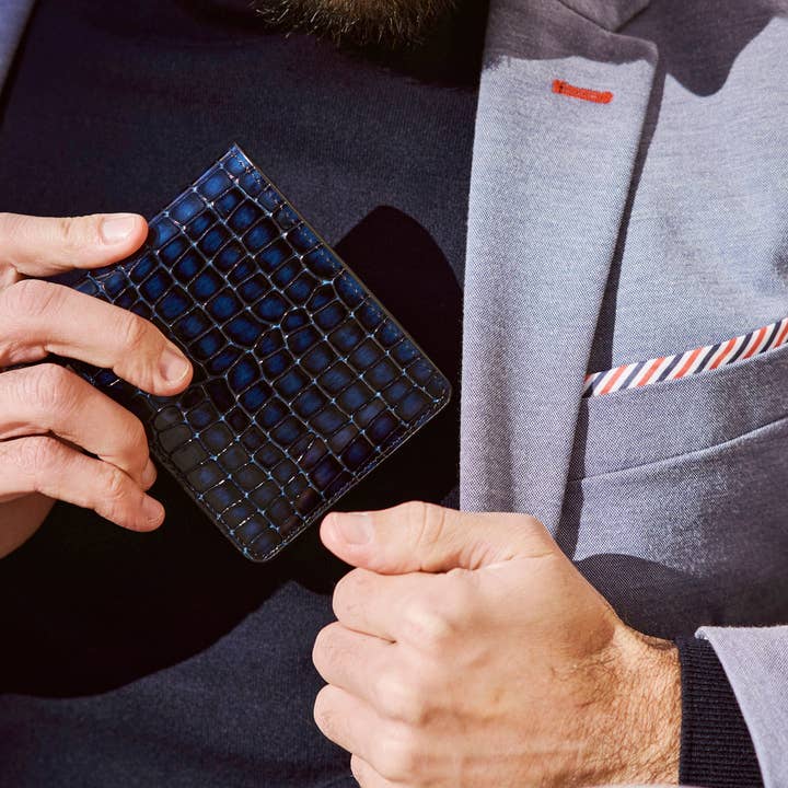 GT collection Jewelry – Engroshandel Tegnebog – til mænd – Herrepung med krokodillemønster - Blå ægte læder7