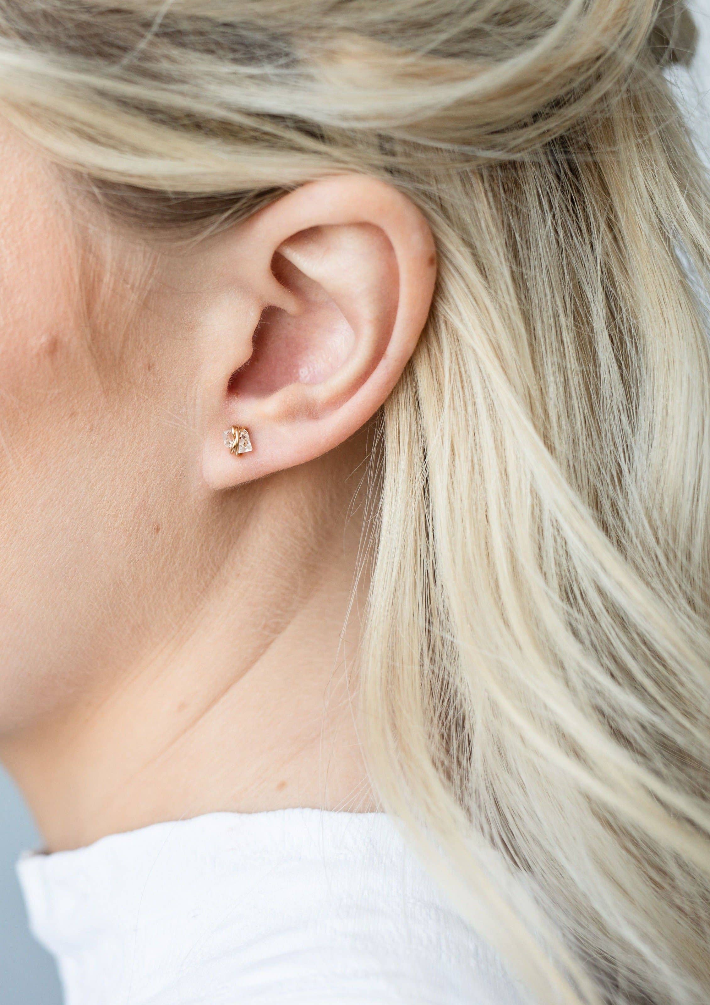 Hello Adorn - Wholesale Stud/Post Earrings - Herkimer Diamond Studs | 14kt Gold Fill + Sterling Silver4