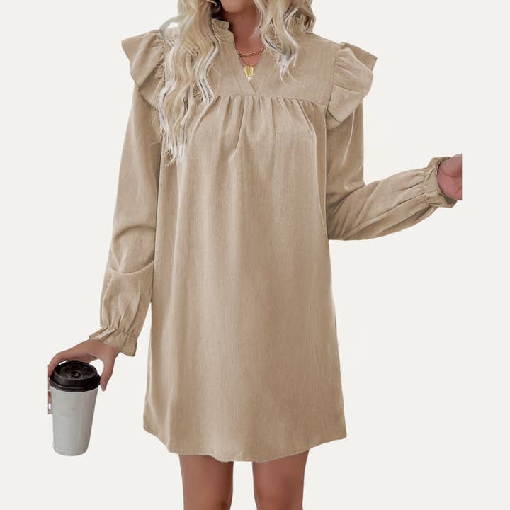 Adorable Solid Color Ruffled Long Sleeve Babydoll Dress for wholesale by The Moment Collection