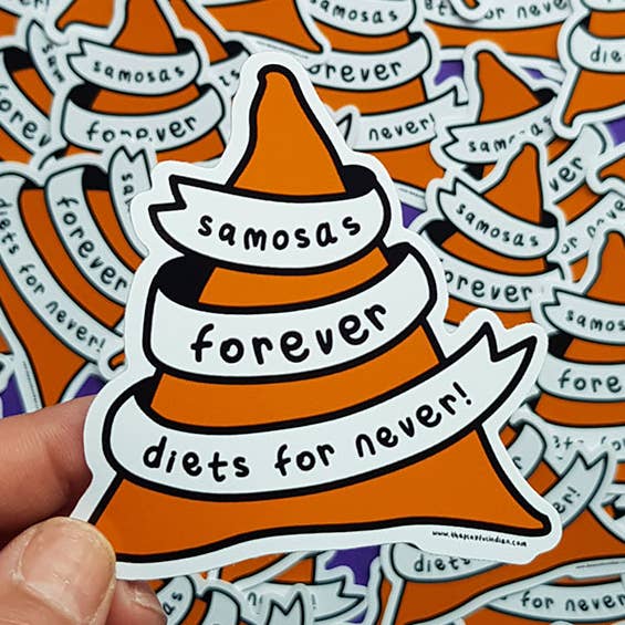 Samosas Forever Vinyl Sticker for wholesale by The Playful Indian