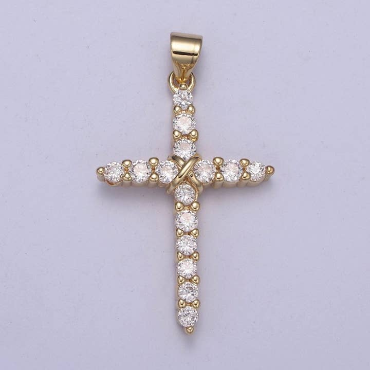 Dainty CZ Micro Pave Cross Pendant 14K Gold Filled Charm Cubic Zirconia Cross for Religious Jewelry Making H-399 for wholesale by Aim Eternal