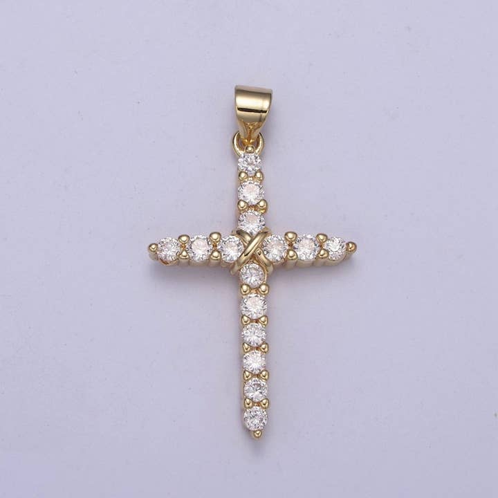 Pingente Cruz Micro Pavê CZ Delicado 14K Banhado a Ouro Charm Cruz de Zircônia Cúbica para Fabricação de Joias Religiosas H-399 por atacado de Aim Eternal