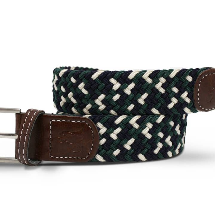 Ceinture Tissée - Marine/Vert Zigzag pour la vente par Swole Panda
