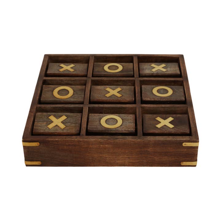 Sagebrook Home - Wholesale Board Game - Board Game - Brown Wood/Metal Revolving Tic Tac Toe, 10 in.5